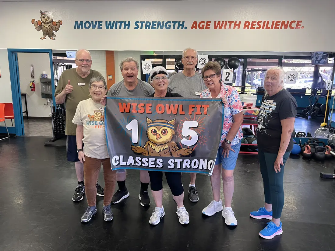 Wise Owl Fit members celebrating 15 classes strong